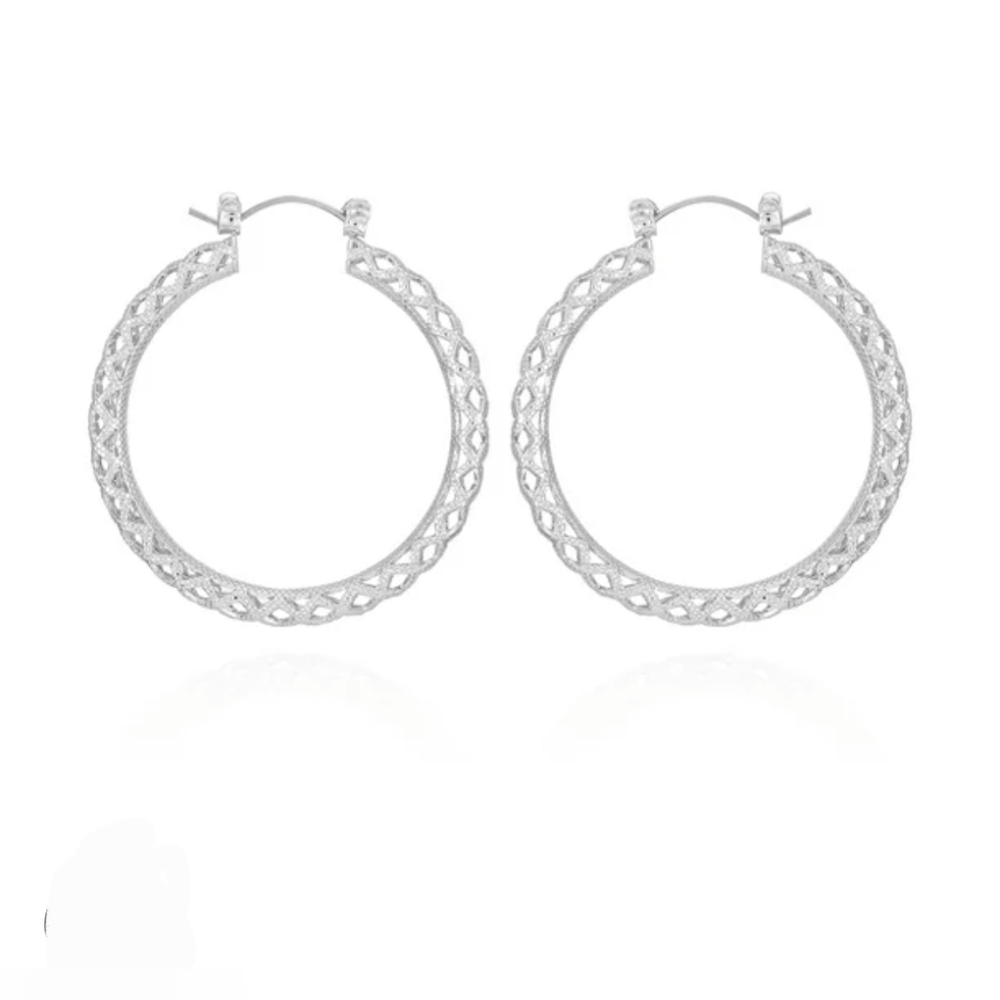 Women's Silver Tone Basketweave Hoops Earrings BNIB
